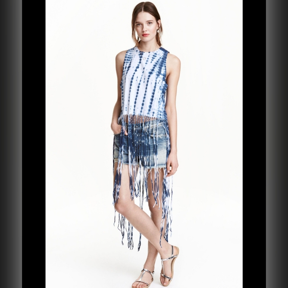 H&M Divided Tye Dye Long Fringe Tank Top. Size XS